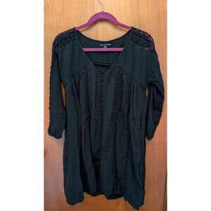 AMERICAN EAGLE NWT Babydoll Dress Black Lace Lined Boho Peasant Medium Y2K